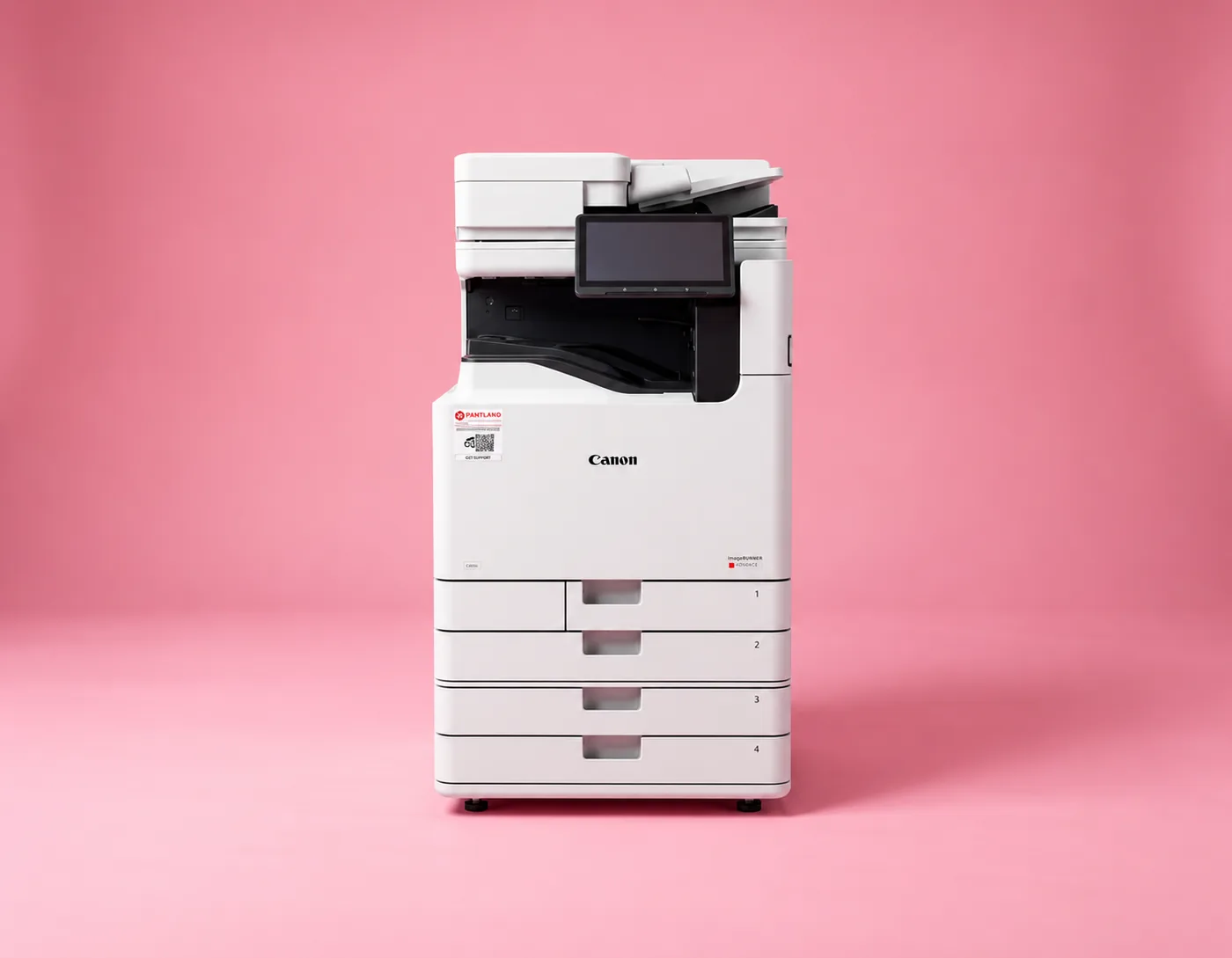 A printer with its serial number label visible